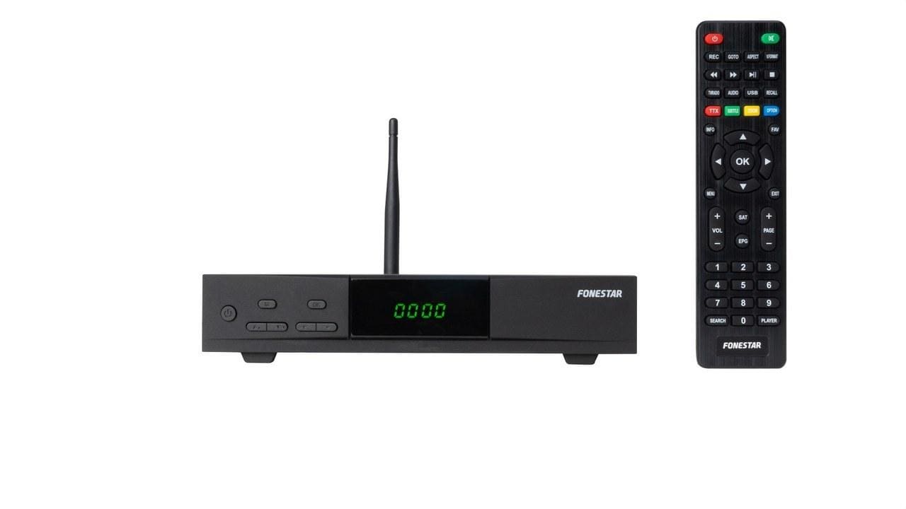 FONESTAR - Receptor satélite DVB-S2 HD 12V CC 1A con adaptador incluido negro