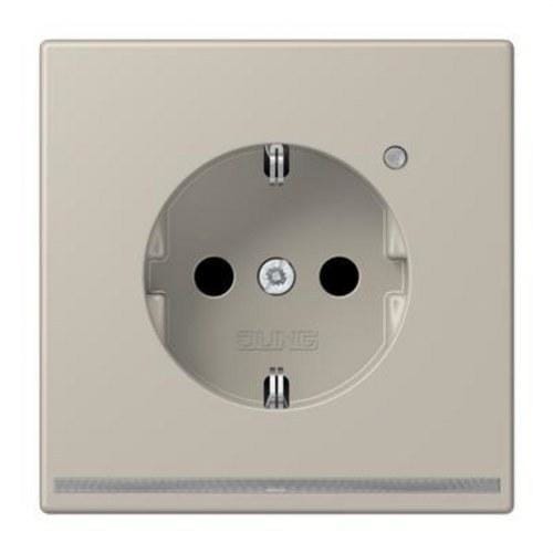 JUNG - Enchufe Schuko® 16A 250V acero (lacado) de la Serie LS acabado metálico con luz de orientación por LEDS