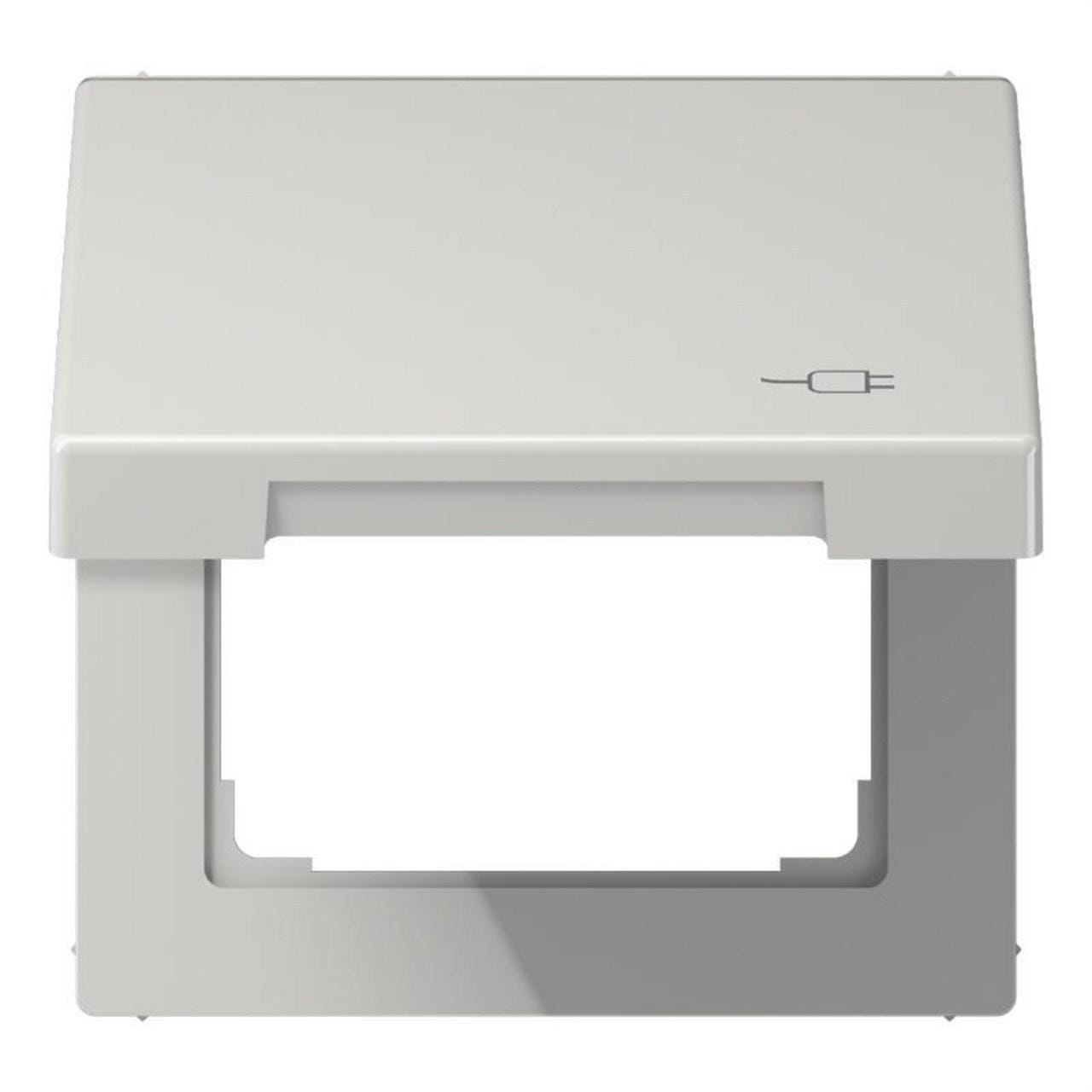 JUNG - Tapa abatible base Schuko® 50x50 gris claro de la Serie LS termoplástico (a prueba de golpes) extrabrillante con símbolo clavija