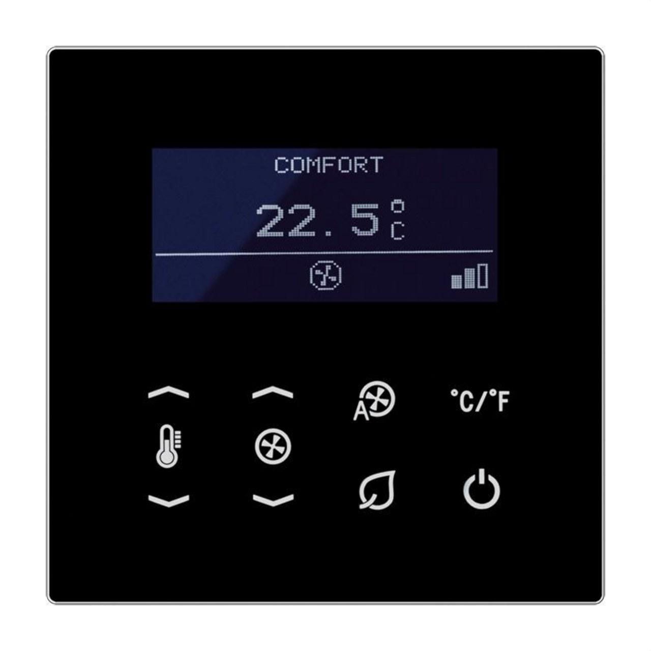 JUNG - Termostato KNX para fan coil negro de la Serie LS frontal de cristal