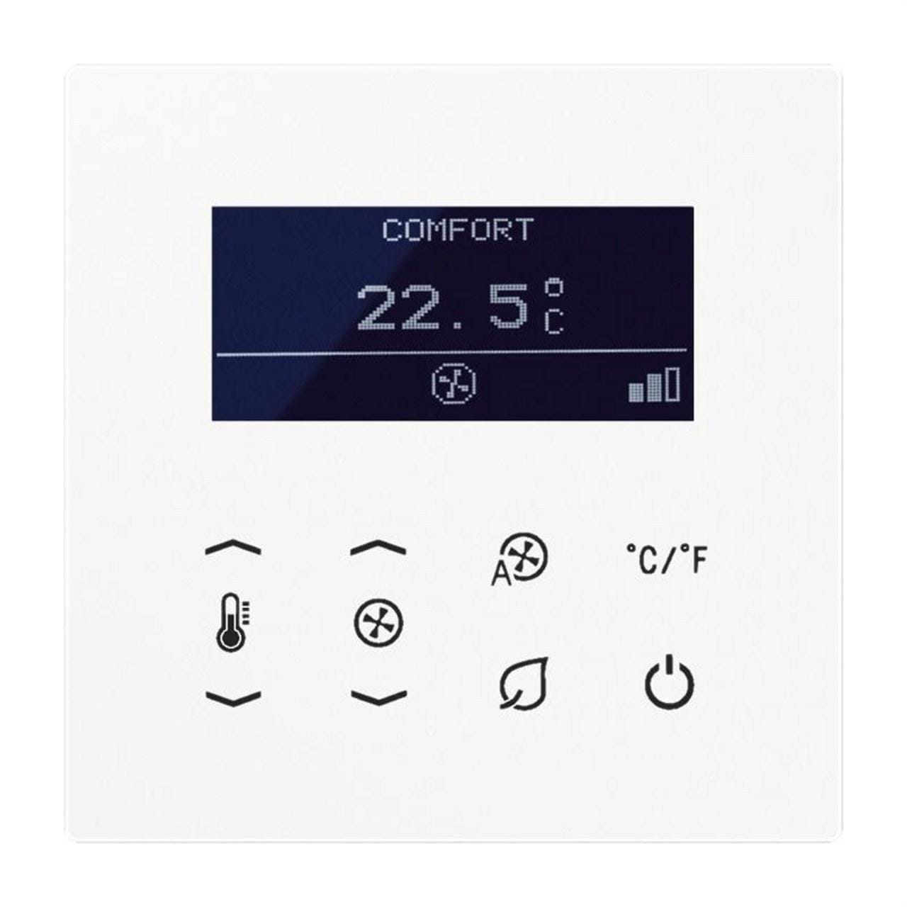 JUNG - Termostato KNX para fan coil blanco alpino de la Serie LS frontal de cristal