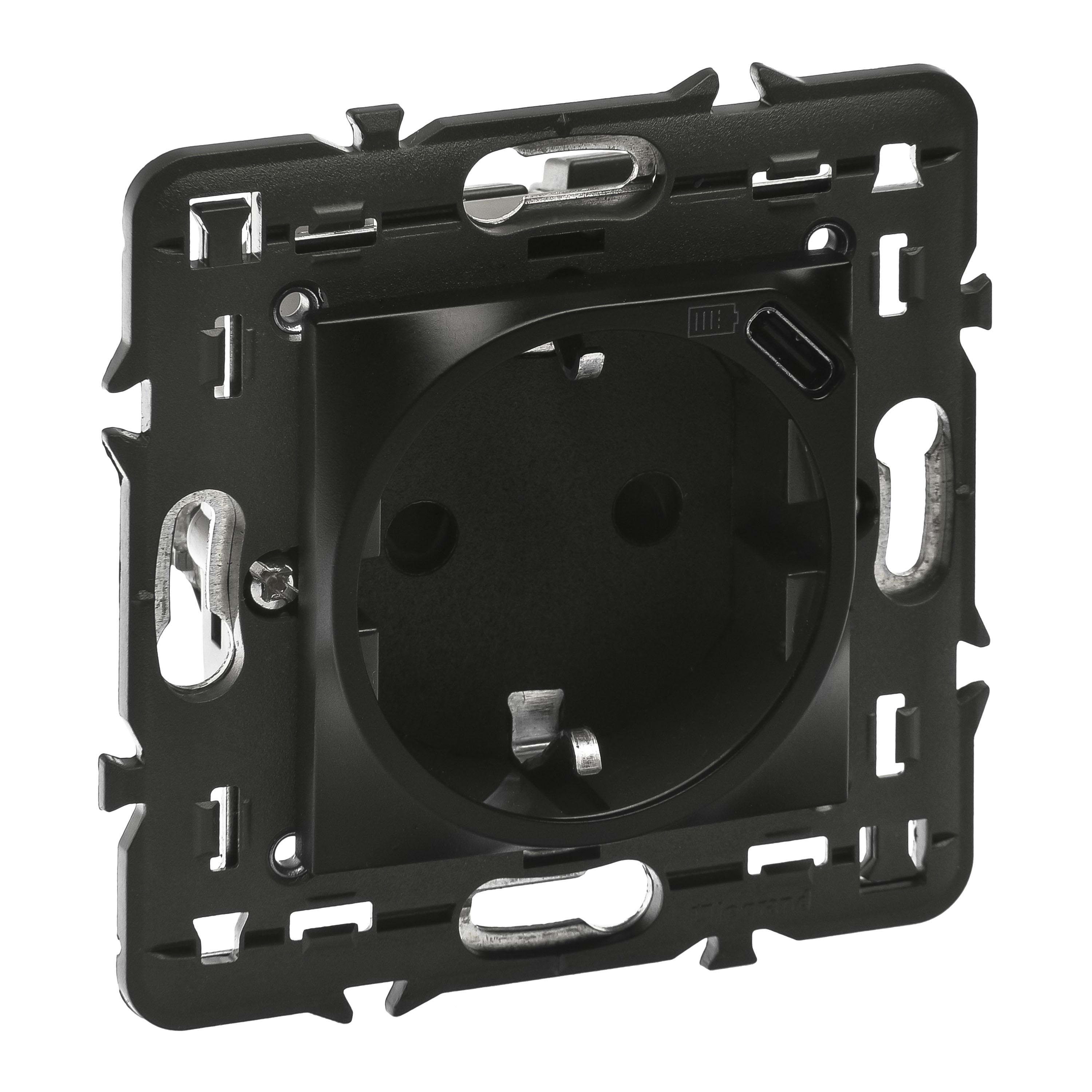 LEGRAND - Base de corriente Mosaic - 2P+T - 2 módulos -USB C - con soporte - Negro mate