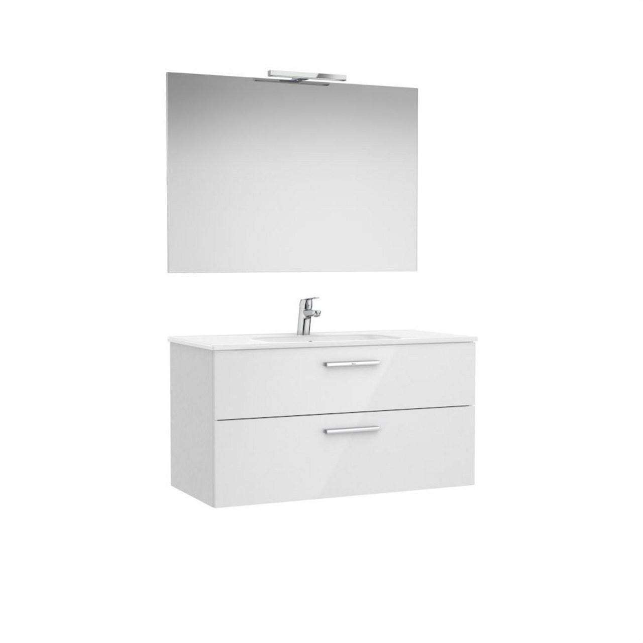 ROCA - Conjunto Victoria base+lavabo 1000 blanco 2 cajones espejo aplique LED